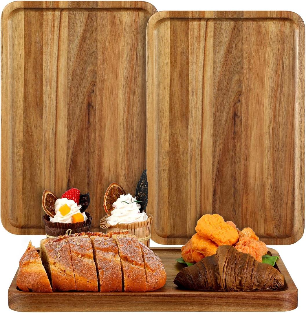 Layhit 3 Pcs Wood Plates Acacia Wooden Serving Trays 13 Inches Rectangle Charcuterie Board Wood Board Cheese Platter Decorative for Food Meat Fruit(Vivid Style)
