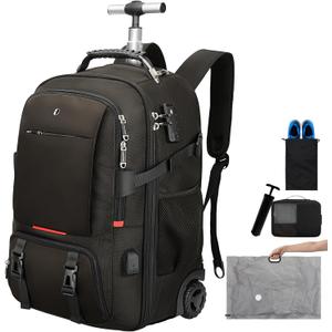 Backpack with wheels,rolling backpack with 2 Packing Cubes and compression bags,Laptop Compartment,Water Resistant Luggage suitcase,Air Travel,Weekend Trips (Brown)