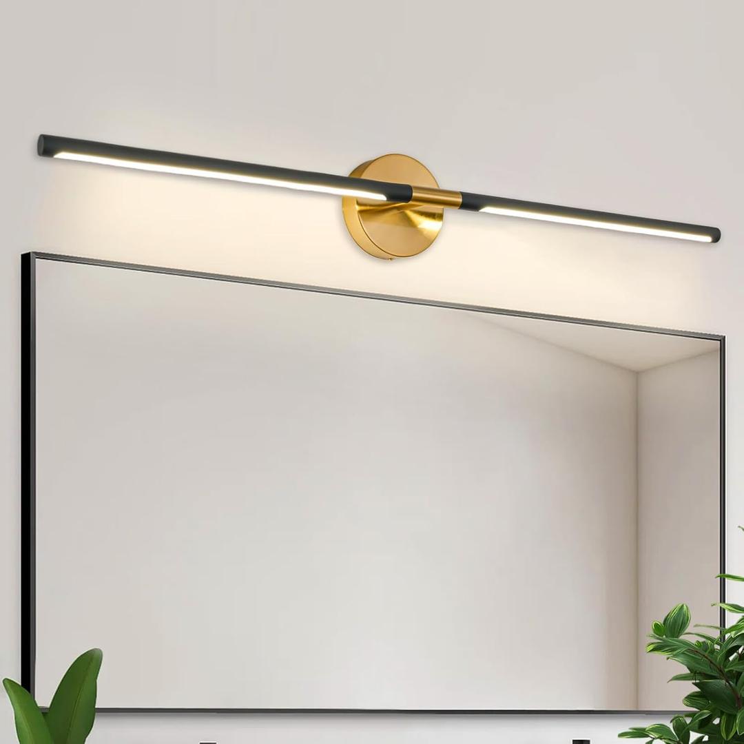 Modern Bathroom Light Fixtures Over Mirror 43 Inch, 33W 360° Rotatable Dimmable 4000K Led Vanity Light Bar, Black and Gold Bathroom Vanity Lights Above Mirror