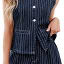 Denim Vest Women Jean Vest Tops Button Down Sleeveless Denim Tank Tops Crew Neck Summer Trendy Waistcoat with Pockets (Large, 03-blue Striped)