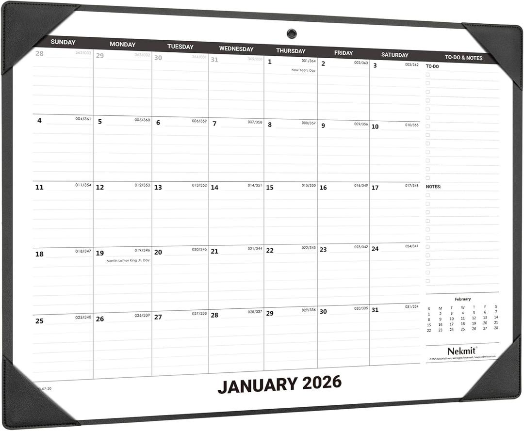 Nekmit Large Desk Calendar 2026 with Desk Protecting Pad, Runs from Jan 2026 - Jun 2027, Office Supplies 21" x 16 1/2" Desktop Calendar for Life Planning or Organizing (Black)