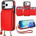 Bocasal for MagSafe Crossbody Wallet Case Compatible with iPhone 17 Pro Max, RFID Blocking Protective Purse Case with Card Slots Holder Kickstand Wrist Strap Lanyard Zipper 6.9 Inch 5G (Red)