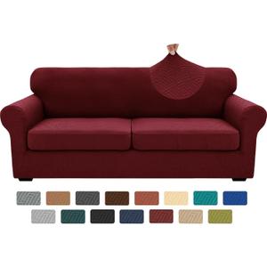 XINEAGE 2026 New 3 Pieces Couch Covers for 2 Extra Large Cushion Sofa Super Stretch Sofa Cover for 2 Large Seat Universal Loveseat Slip Cover for Living Room (Wine Red), 71"-91"(2 Cushions)