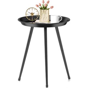 Round Side Table, Small Round End Table Bedside Table, Metal Patio SideTable for Living Room, Bedroom Patio Yard Porch Garden Balcony Bedside Plant Stand Indoor Outdoor, 13 * 21.25 Inches