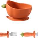 Carrot Shape Silicone Baby Feeding 6 Pack Set, 1 Suction Bowl & Plate, Bib, Spoon, Fork, Cup (Bowl with Spoon and Fork)