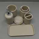 Bathroom Accessories Set, 6-Piece Bathroom Accessory Set, Toothbrush Holders Set, Soap Dispenser, Vanity Tray, Tumbler, Cotton Swab Jars, Bathroom Organizer for Modern Bathrooms(Beige)