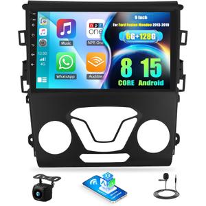 8 Core 6G+128G Android Car Stereo Radio for Ford Fusion Mondeo 2013-2019 with 9 Inch 360° Panoramic View Touch Screen Wireless CarPlay Android Auto Backup Camera GPS WiFi
