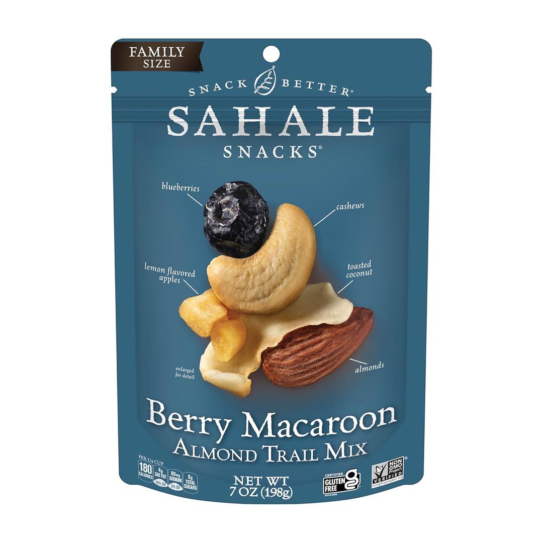 Sahale Snacks Berry Macaroon Almond Trail Mix, 7 oz Pouches (1 Pack) - Dry-Roasted Deluxe Mixed Nuts - Coconut, Blueberries & Apples - Non-GMO, Kosher Trail Mix & Certified Gluten-Free Snacks | 7 oz Pouches, 1 Pack - Coconut, Blueberries & Apples - Kosher & Certified Gluten-Free Snacks, BBD 09/15/2026