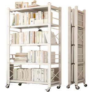 Foldable 5-Tier Metal Storage Shelves | Heavy Duty Collapsible Wire Rack for Garage, Closet & Craft Shows | No Assembly Needed Rolling Shelf | Stylish Black & White Design