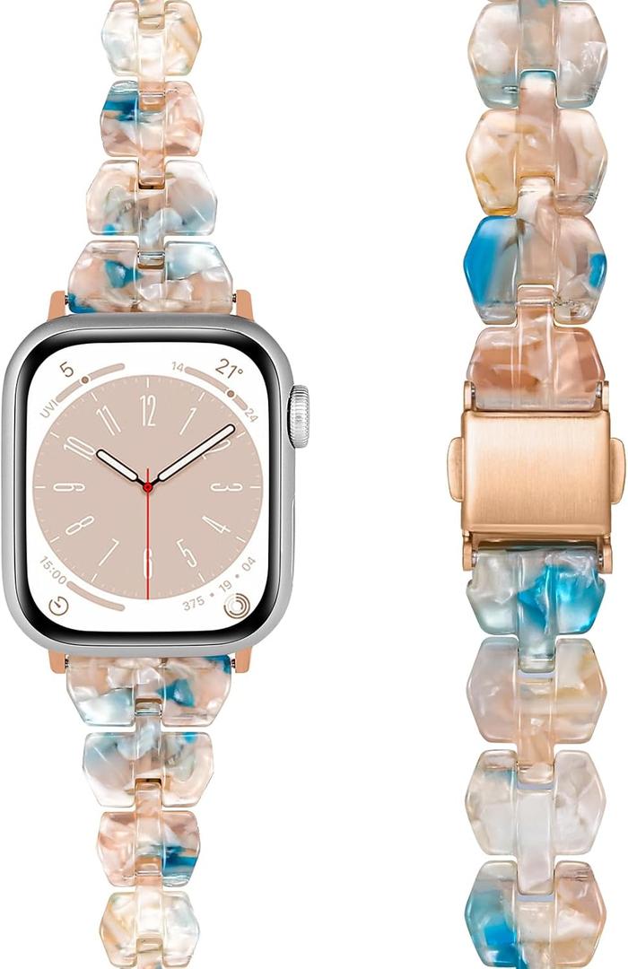 Bands Compatible with Apple Watch Band 38mm/40mm/41mm/42mm Series 10 Women Slim Resin Band Bracelet Thin Lightweight Replacement Wristband for Watch Series 10 9 8 7/Series SE/6 5 4 3 (Slim Walnut Agate)