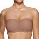 Vertvie Women's Wireless Non-Slip Strapless Bra Seamless Padded Bandeau Bra Comfort Tube Top Push Up Multiway Bralette(Coffee,Large)