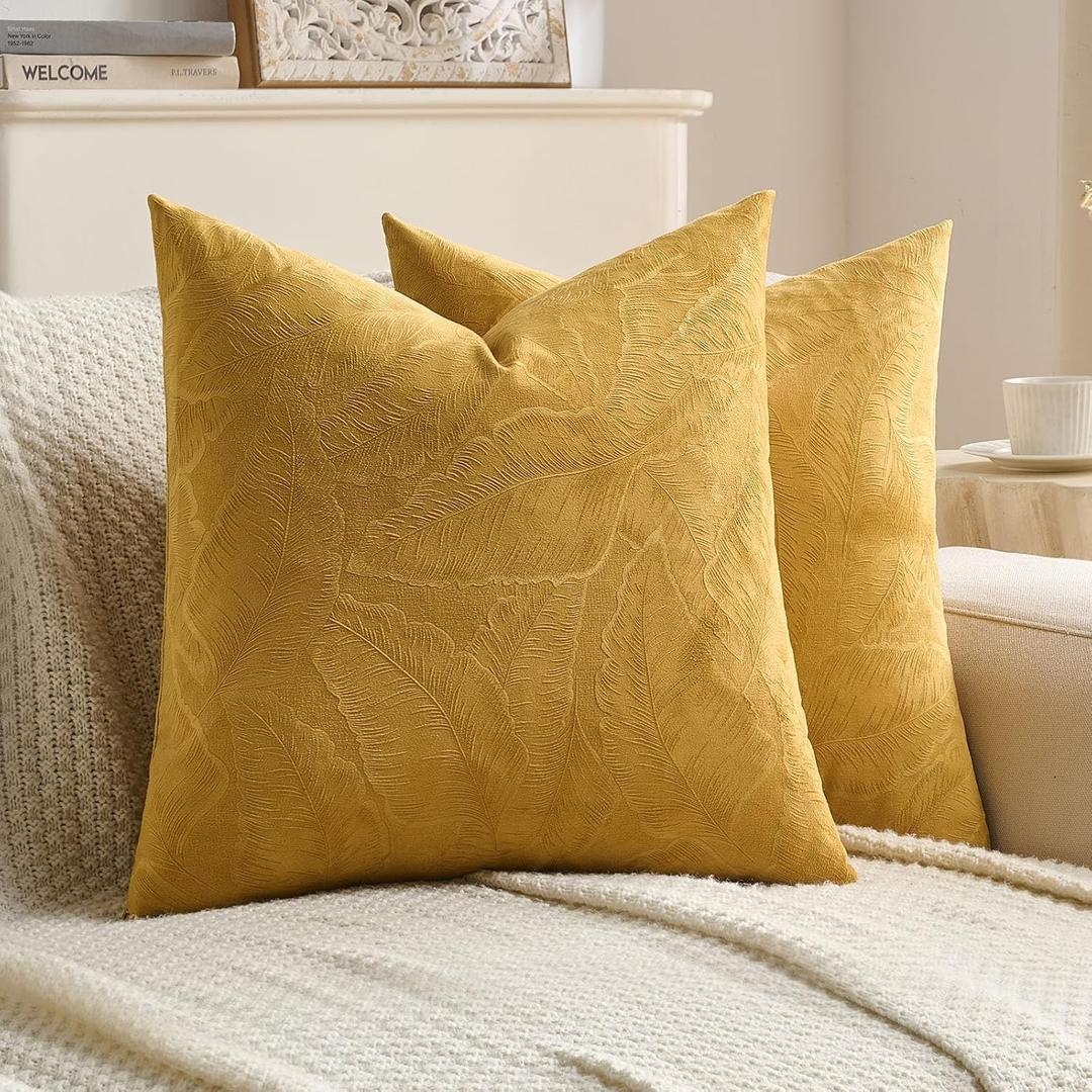 FUTEI Pack of 2 Velvet Throw Pillow Covers 26x26 Inch, Golden Yellow