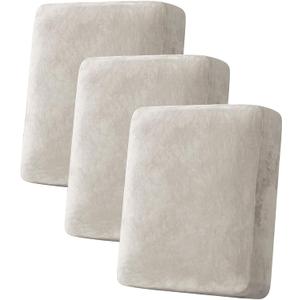 H.VERSAILTEX Velvet Stretch Couch Cushion Cover Plush Cushion Slipcover for Chair Loveseat Sofa Cushion Furniture Protector Seat Cushion Sofa Cover (3 Piece Sofa Cushion Covers, Oatmeal)