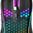 Techsea Honeycomb Wired Gaming Mouse with RGB On/Off Switch, 7200 Adjustable DPI, Ergonomic Lightweight Design & High Precision Sensor for PC/Mac Gamers (Black)