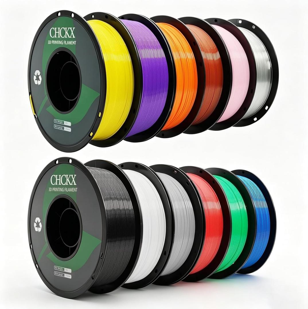 12Rolls PETG Filament Bundle,Dimensional Accuracy +/- 0.03 mm, 1.75 mm Fit for Most 3D Printers,Black+White+Grey+Red+Green+Blue+Yellow+Purple+Orange+Transparent+Coffee+Klein Blue
