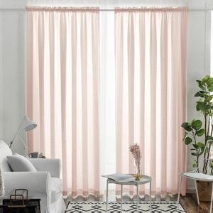 Melodieux Light Pink Semi Sheer Curtains 108 Inches Long for Living Room Bedroom, Extra Long Linen Look Rustic Light Filtering Shiny Sheer Drapes Curtains Rod Pocket, 52" W x 108" L, 2 Panels