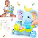 Ryotagift Baby Bilingual Musical Elephant Stuffed Animals Toys, Infant Early Learning Toy with Light-Up Music & Crinkle, Tummy Time Toys for 0 3 6 9 12+ Months for Baby Boy Girl Gift, Blue