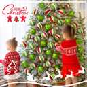 Hungdao 32 Pcs Christmas Ball Ornaments Lime Green Red Christmas Ornament Plastic Xmas Tree Decoration Assorted Size Dot Stripe Holiday Ornament for Tree Home Indoor Decor, 3.1/ 2.3/ 1.5 Inch