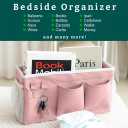 Bedside Caddy Organizer Hanging Storage Bag with Pockets for Books, Magazines, Phone, Tablet & Water Bottle  Bedside Storage for Dorm, Bunk Beds, Hospital Beds & Cribs, Pink