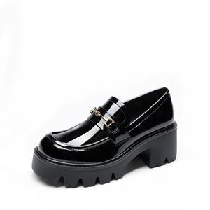 Women Loafers Platform Chunky Heel Slip On Lug Sole Casual Dressy Office Business Shoes,Size 8.5,Black-Pat,DWUMLS2534