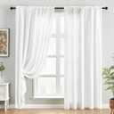 HOMEIDEAS Non-See-Through White Privacy Sheer Curtains 48x104 Inches Long 2 Panels Sheer Curtains Light Filtering Window Curtains Drapes for Bedroom Living Room