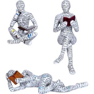 3 Pcs Pulp Reading Women Figurine Decor Thinker Statue Modern Abstract Art Sculpture Resin Collectible Reading Figurines for Living Room Desk Table Bookshelf Shelf Office Desktop Home Decoration