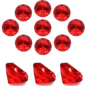 100Pcs Clear Acrylic Diamonds 25mm Wedding Table Scatters Gemstones Confetti for Vase Fillers,Floral Decor,Bridal Shower Decorations,Home Centerpieces,Candle Display (Red)