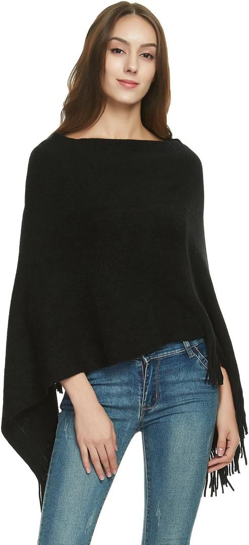 Ferand Women's Lightweight Poncho Sweater Versatile Shawl Wraps Holiday Gifts for Women 2024 (One Size, Black)