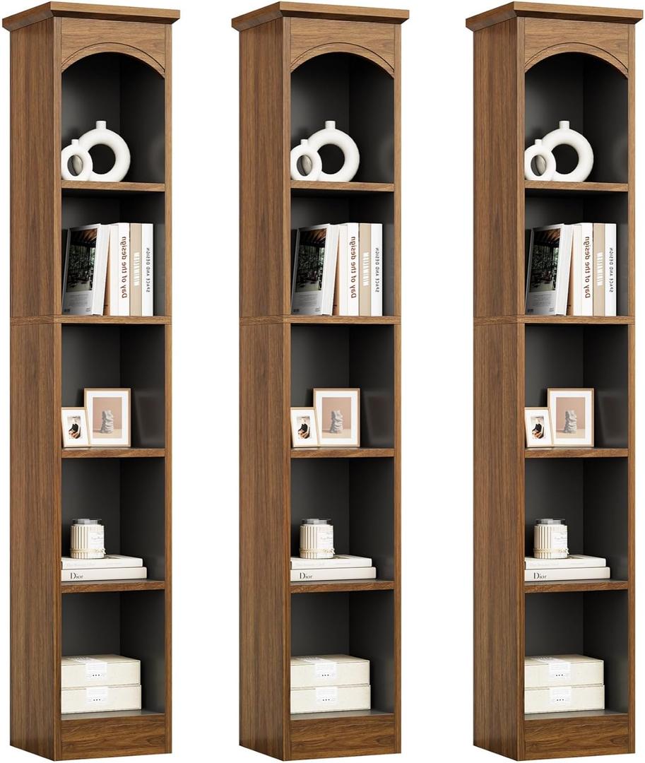 LITTLE TREE 70.9" Tall Bookshelf, 5-Tier Open Bookcase with Cubes, Bookshelves with Storage Space, Freestanding Narrow Bookcase for Home Office, Brown, 3 Pack
