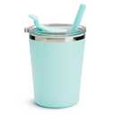 Munchkin Steel My Heart 2-in-1 Toddler Sippy Cup Tumbler with Spill Proof Simple Clean Straw and Open Sipper Lid, 8 Ounce, Stainless Steel, Teal/Blue