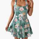 B2prity Women's One Piece Swimdress Swimsuit Tummy Control Swim Dress Modest Full Coverage Bathing Suit with Side Pocket XL