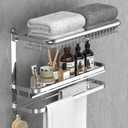 CAXIMSY Foldable 23.22 Inch Rowel Rack Wall Mounted with Bathroom Shower Shelves Stainless Steel Towel Bar Without Drilling and Screw Installation (Silvery)