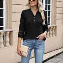 CiCiBird Womens 3/4 Sleeve Blouses Casual Button V Neck Shirt 2025 Trendy Tops (Black, L)