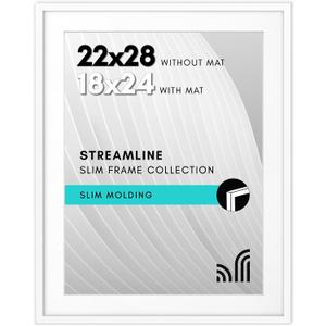 Americanflat 22x28 Poster Frame with Polished Plexiglass - Use as 18x24 Frame with Mat or Display 22x28 Photo Without Mat - Streamline Collection - Thin Border Picture Frames for Wall - White