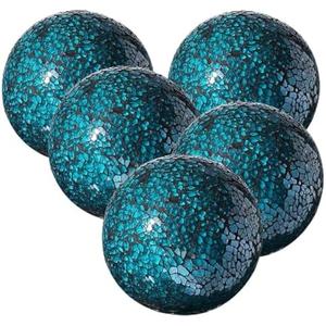 WHOLE HOUSEWARES | Decorative Balls for Centerpiece Bowls | Set of 5 | Glass Mosaic Sphere | Diameter 3" | Home/Garden/Kitchen/Living Room Decor | Decorative Balls for Bowls (Turquoise)