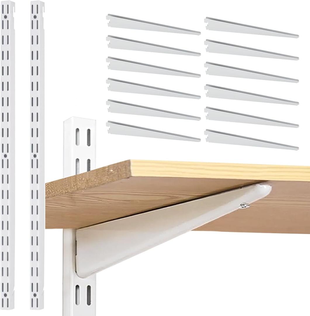 Adjustable Shelf Brackets 10 Pack Heavy Duty 16 Inch Wire Shelf Brackets with 2 Pack 39 Inch Twin Slotted Standard Uprights White