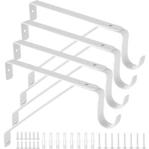 AKOLAFE 4PCS Closet Rod Brackets Heavy Duty Adjustable Closet Rod Support Bracket Wall Mounted Closet Pole Holder Closets Shelf & Rod Bracket White Clothes Rod Brackets Closets Rod Hanger Closets Hook
