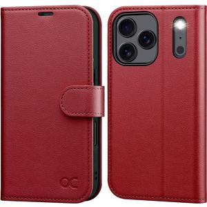 OCASE Compatible with iPhone 17 Pro Wallet Case, PU Leather Flip Folio Case with Card Holders RFID Blocking Kickstand [Shockproof TPU Inner Shell] Phone Cover 6.3 Inch 2025, Dark Red