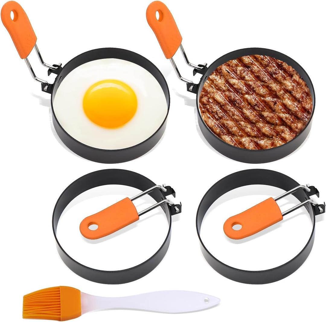 3.5" Egg Rings Set of 4, Round Circle Nonstick Crumpet Ring Mold Muffins Pancake Cooking Griddle Sandwich Burger Bagel Maker for Breakfast