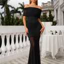 HTZMO Women Sexy Off Shoulder Bodycon Maxi Dress Strapless Ruched Wedding Guest Formal Party Long Dresses (S)