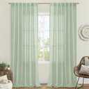 LAMIT Linen Curtains for Living Room 84 inch Length 2 Panels, Light Filtering Semi Sheer Panels Back Tab and Rod Pocket Farmhouse Drapes for Bedroom/Sliding Glass Door, Fresh Green, 52 x 84 Inch
