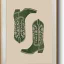 HUARCEY Classic Frame Western Illustration Canvas Wall Art, Vintage Green Cowgirl Cowboy Floral Boots Artwork Painting, Farmhouse Boho Teenager's Living Room Bedroom Home Decor 12x16 Inch