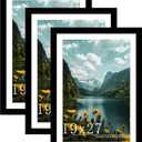 Picrit 19x27 Picture Frame 3 Pack, Black Poster Frame, Display Poster 16 x 24 with Mat or 19 x 27 without Mat for Horizontal or Vertical Wall Mounting