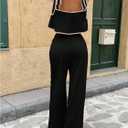 SOLY HUX Women's Summer Vacation 2 Piece Set Tie Shoulder Crop Top and Pants Travel Outfits (Black, S)