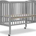 Dream On Me Folding Full Size Convenience Crib In Storm Grey, Two Adjustable Mattress Height Positions, Comes With Heavy Duty Locking Wheels, Flat Folding (53"L x 31"W x 46"H)