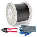 Happybuy 1/8" 500ft 316 Stainless Steel Wire Rope Kit, 1600 lbs Breaking Strength, 7x7 Strands Marine Grade Cable with Cutter and Gloves for Handrail, Fence, Decking, and Outdoor Use, Black