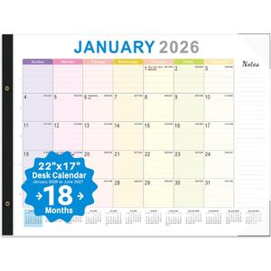 2026 Desk Calendar Large 22x17  Desk Top Calendar 2026 with plastic cover (Colored (Jan 2026 - June 2027))
