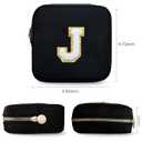 4 x HBselect Small Makeup Bag Personalized Initial Letter Mini Makeup Bags Nylon Chenille Letter Patch Cosmetic Bag Cute Waterproof Pouch Travel Toiletry Bag Preppy Coin Purse Gift for Women Teen Girls (J, Black)