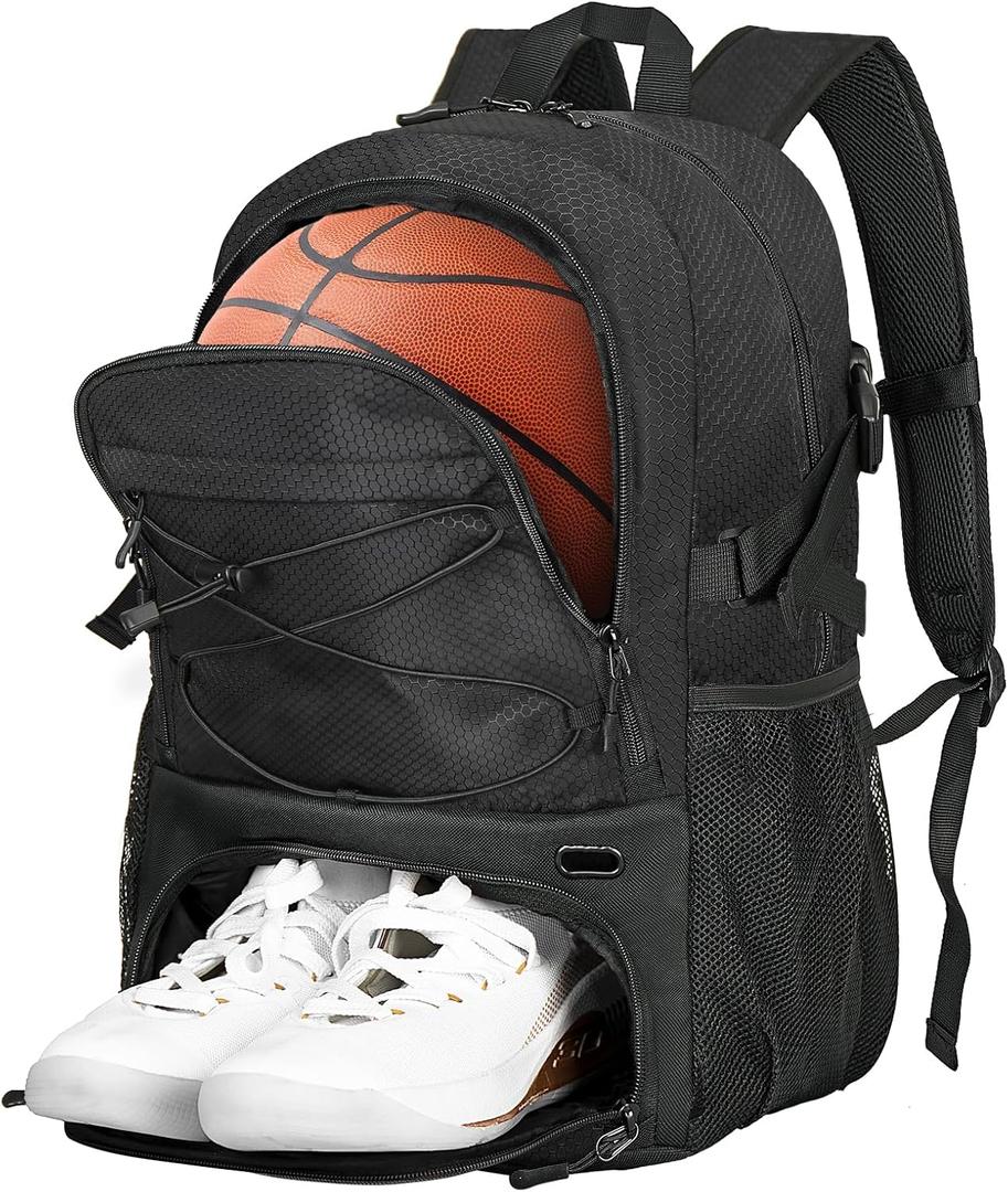 Goloni Basketball Bag,Large Sports Bag with with Separate Ball & Shoe Compartments,Gym Bag for Basketball,Soccer,Volleyball (black)