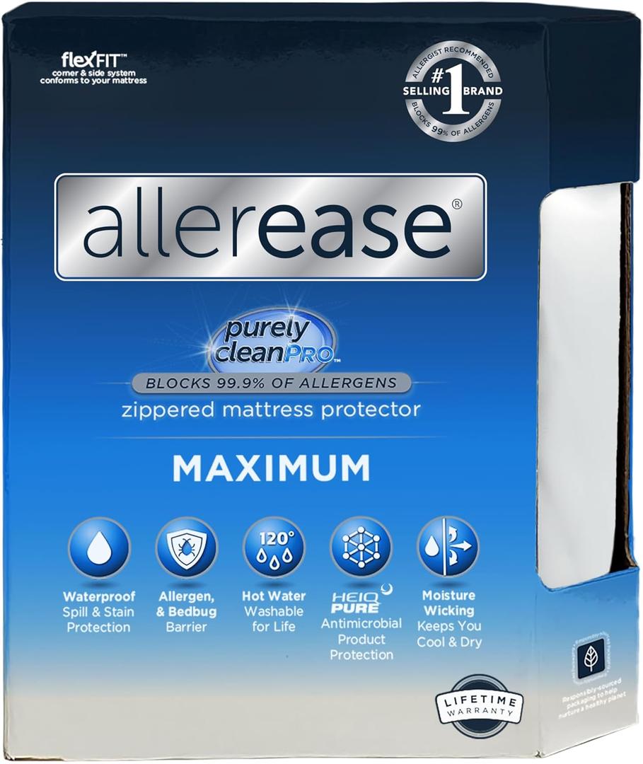 AllerEase Waterproof Mattress Protector, Maximum Allergy Mattress Protector, Twin XL Zippered Mattress Cover (White)